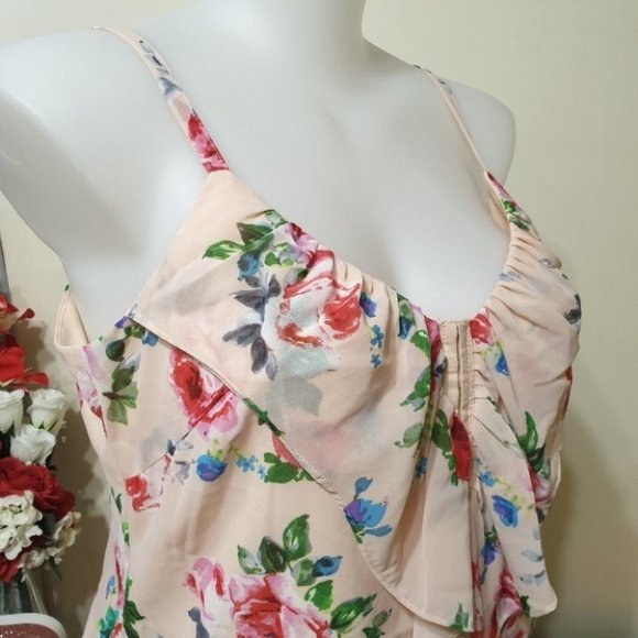 CITY CHIC Plus Size XS (AU 14) Peach V-Neck Sleeveless Top Floral Ruffle Front - Picture 2 of 12